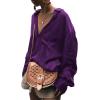 imageLYANER Womens Satin Collar Neck Button Down Long Sleeve Blouse Shirt Tunic TopDark Purple