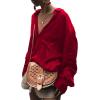 imageLYANER Womens Satin Collar Neck Button Down Long Sleeve Blouse Shirt Tunic TopRed