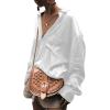 imageLYANER Womens Satin Collar Neck Button Down Long Sleeve Blouse Shirt Tunic TopWhite