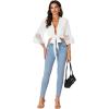 imageLYANER Womens Sexy Tie Front Shirt Deep V Neck Lace Short Sleeve Wrap Crop Top BlouseWhite