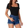 imageLYANER Womens Short Sleeve Square Neck Slim Fit Classic T Shirt Blouse Top TeeBlack