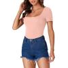 imageLYANER Womens Short Sleeve Square Neck Slim Fit Classic T Shirt Blouse Top TeeLight Pink