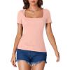 imageLYANER Womens Short Sleeve Square Neck Slim Fit Classic T Shirt Blouse Top TeeLight Pink
