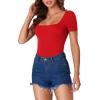 imageLYANER Womens Short Sleeve Square Neck Slim Fit Classic T Shirt Blouse Top TeeRed