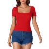 imageLYANER Womens Short Sleeve Square Neck Slim Fit Classic T Shirt Blouse Top TeeRed