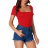 imageLYANER Womens Short Sleeve Square Neck Slim Fit Classic T Shirt Blouse Top TeeRed