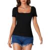 imageLYANER Womens Short Sleeve Square Neck Slim Fit Classic T Shirt Blouse Top TeeSolid Black