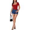 imageLYANER Womens Short Sleeve Square Neck Slim Fit Classic T Shirt Blouse Top TeeSolid Red