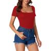 imageLYANER Womens Short Sleeve Square Neck Slim Fit Classic T Shirt Blouse Top TeeSolid Red