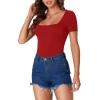 imageLYANER Womens Short Sleeve Square Neck Slim Fit Classic T Shirt Blouse Top TeeSolid Red
