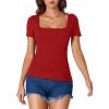 imageLYANER Womens Short Sleeve Square Neck Slim Fit Classic T Shirt Blouse Top TeeSolid Red