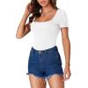 imageLYANER Womens Short Sleeve Square Neck Slim Fit Classic T Shirt Blouse Top TeeSolid White