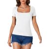 imageLYANER Womens Short Sleeve Square Neck Slim Fit Classic T Shirt Blouse Top TeeSolid White