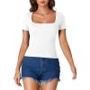 imageLYANER Womens Short Sleeve Square Neck Slim Fit Classic T Shirt Blouse Top TeeWhite