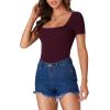 imageLYANER Womens Short Sleeve Square Neck Slim Fit Classic T Shirt Blouse Top TeeWine Red