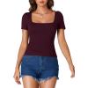 imageLYANER Womens Short Sleeve Square Neck Slim Fit Classic T Shirt Blouse Top TeeWine Red