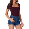 imageLYANER Womens Short Sleeve Square Neck Slim Fit Classic T Shirt Blouse Top TeeWine Red