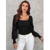 imageLYANER Womens Square Neck Shirred Ruffle Trim Puff Long Sleeve Crop Blouse ShirtBlack