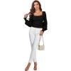 imageLYANER Womens Square Neck Shirred Ruffle Trim Puff Long Sleeve Crop Blouse ShirtBlack
