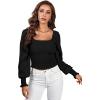 imageLYANER Womens Square Neck Shirred Ruffle Trim Puff Long Sleeve Crop Blouse ShirtBlack