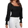 imageLYANER Womens Square Neck Shirred Ruffle Trim Puff Long Sleeve Crop Blouse ShirtBlack