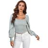 imageLYANER Womens Square Neck Shirred Ruffle Trim Puff Long Sleeve Crop Blouse ShirtLight Green