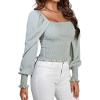 imageLYANER Womens Square Neck Shirred Ruffle Trim Puff Long Sleeve Crop Blouse ShirtLight Green