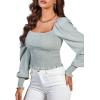 imageLYANER Womens Square Neck Shirred Ruffle Trim Puff Long Sleeve Crop Blouse ShirtLight Green