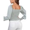 imageLYANER Womens Square Neck Shirred Ruffle Trim Puff Long Sleeve Crop Blouse ShirtLight Green