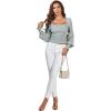 imageLYANER Womens Square Neck Shirred Ruffle Trim Puff Long Sleeve Crop Blouse ShirtLight Green