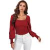 imageLYANER Womens Square Neck Shirred Ruffle Trim Puff Long Sleeve Crop Blouse ShirtRed