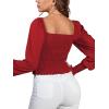 imageLYANER Womens Square Neck Shirred Ruffle Trim Puff Long Sleeve Crop Blouse ShirtRed