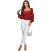 imageLYANER Womens Square Neck Shirred Ruffle Trim Puff Long Sleeve Crop Blouse ShirtRed