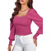 imageLYANER Womens Square Neck Shirred Ruffle Trim Puff Long Sleeve Crop Blouse ShirtRose