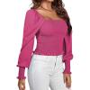 imageLYANER Womens Square Neck Shirred Ruffle Trim Puff Long Sleeve Crop Blouse ShirtRose