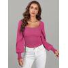 imageLYANER Womens Square Neck Shirred Ruffle Trim Puff Long Sleeve Crop Blouse ShirtRose
