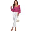 imageLYANER Womens Square Neck Shirred Ruffle Trim Puff Long Sleeve Crop Blouse ShirtRose