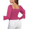 imageLYANER Womens Square Neck Shirred Ruffle Trim Puff Long Sleeve Crop Blouse ShirtRose