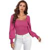 imageLYANER Womens Square Neck Shirred Ruffle Trim Puff Long Sleeve Crop Blouse ShirtRose