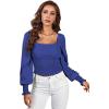 imageLYANER Womens Square Neck Shirred Ruffle Trim Puff Long Sleeve Crop Blouse ShirtRoyal Blue