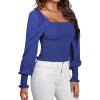 imageLYANER Womens Square Neck Shirred Ruffle Trim Puff Long Sleeve Crop Blouse ShirtRoyal Blue
