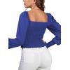 imageLYANER Womens Square Neck Shirred Ruffle Trim Puff Long Sleeve Crop Blouse ShirtRoyal Blue