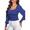 imageLYANER Womens Square Neck Shirred Ruffle Trim Puff Long Sleeve Crop Blouse ShirtRoyal Blue