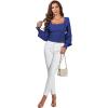 imageLYANER Womens Square Neck Shirred Ruffle Trim Puff Long Sleeve Crop Blouse ShirtRoyal Blue
