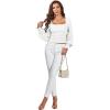 imageLYANER Womens Square Neck Shirred Ruffle Trim Puff Long Sleeve Crop Blouse ShirtWhite
