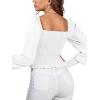 imageLYANER Womens Square Neck Shirred Ruffle Trim Puff Long Sleeve Crop Blouse ShirtWhite