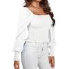 imageLYANER Womens Square Neck Shirred Ruffle Trim Puff Long Sleeve Crop Blouse ShirtWhite