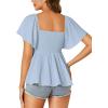 imageLYANER Womens Square Neck Smocked Peplum Top Ruffle Short Sleeve Shirred Babydoll BlouseBaby Blue
