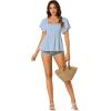imageLYANER Womens Square Neck Smocked Peplum Top Ruffle Short Sleeve Shirred Babydoll BlouseBaby Blue