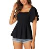 imageLYANER Womens Square Neck Smocked Peplum Top Ruffle Short Sleeve Shirred Babydoll BlouseBlack